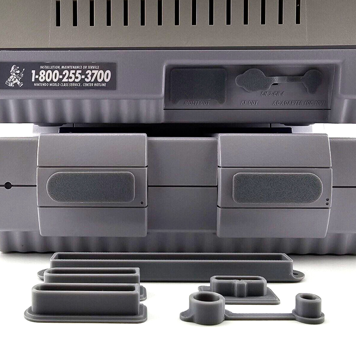 Super Nintendo SNES Console Port Dust Protectors 3D Printed - 5pc Set Gray/Grey