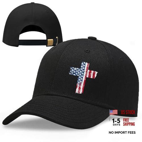 Baseball Cap for Men Boys Black Snapback Base Ball Cotton Fitted Hat Flag Cross