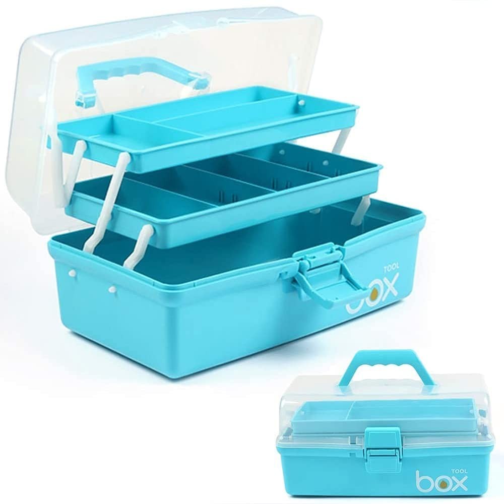 TERGOO 12in 3-Layer Plastic Craft Organizers and Storage, Portable 12in, Blue