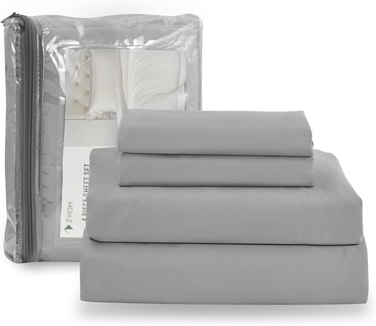 4 Piece Z-Home FULL Sheets Set Grey Bedding 2 Pillowcases Easy Care NEW