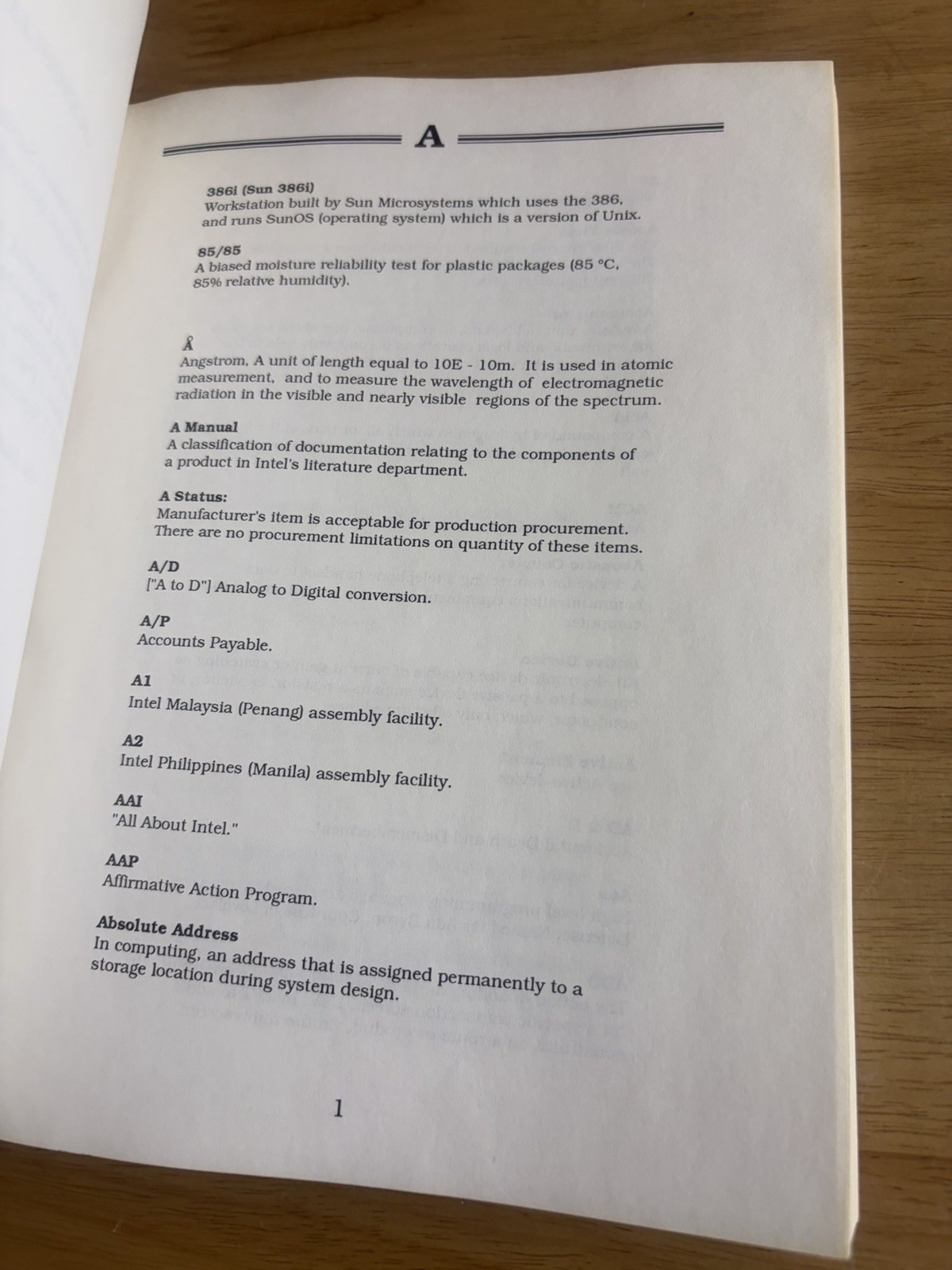 Intel Dictionary 1990 Internal Corporate Reference Manual 386 Microprocessor