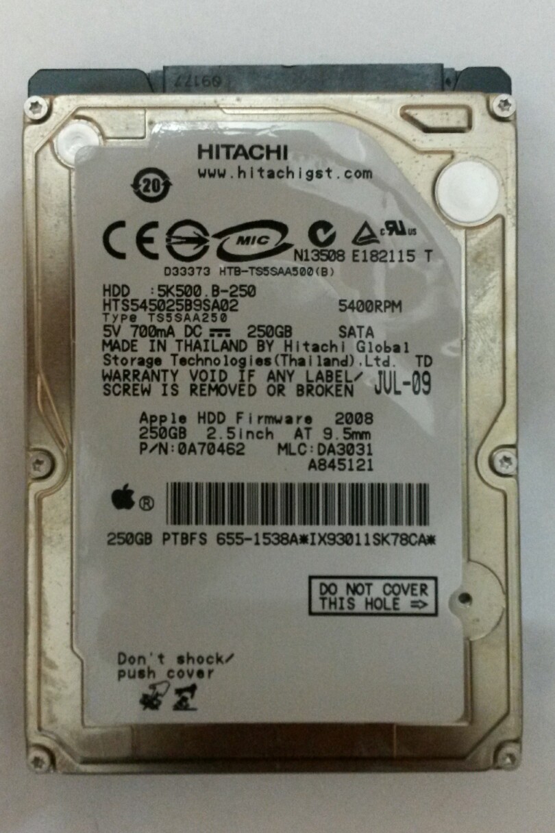 HITACHI HTS545025B9SA02 250GB SATA Laptop Drive P/N:0A70462 MLC:DA3031 F/W:2008