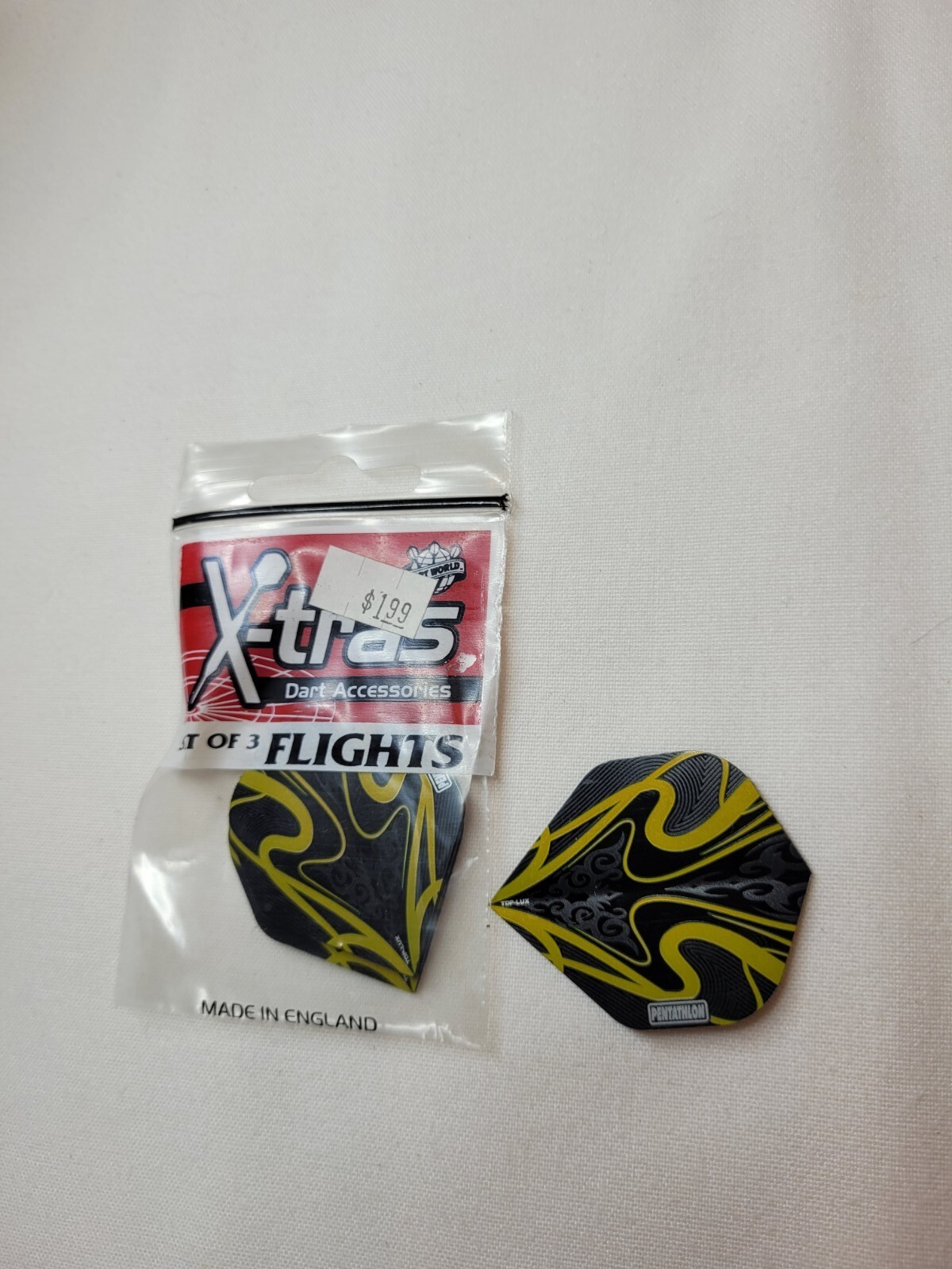 Dart World Pentathlon Yellow / Black STANDARD Dart Flights 1 set of 3 NEW STOCK