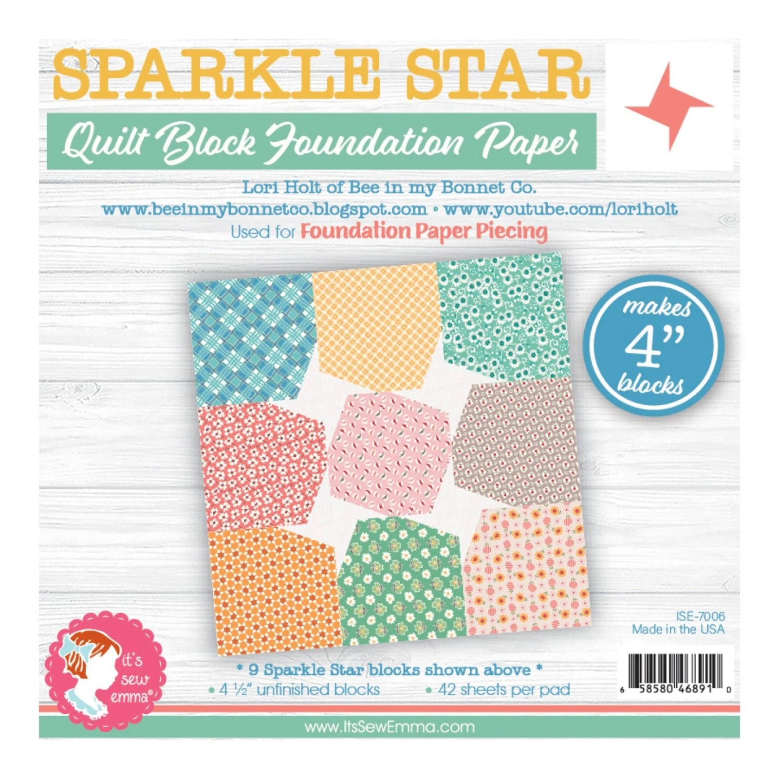 Sparkle Star Foundation Papers-4 Inch Block-It's Sew Emma