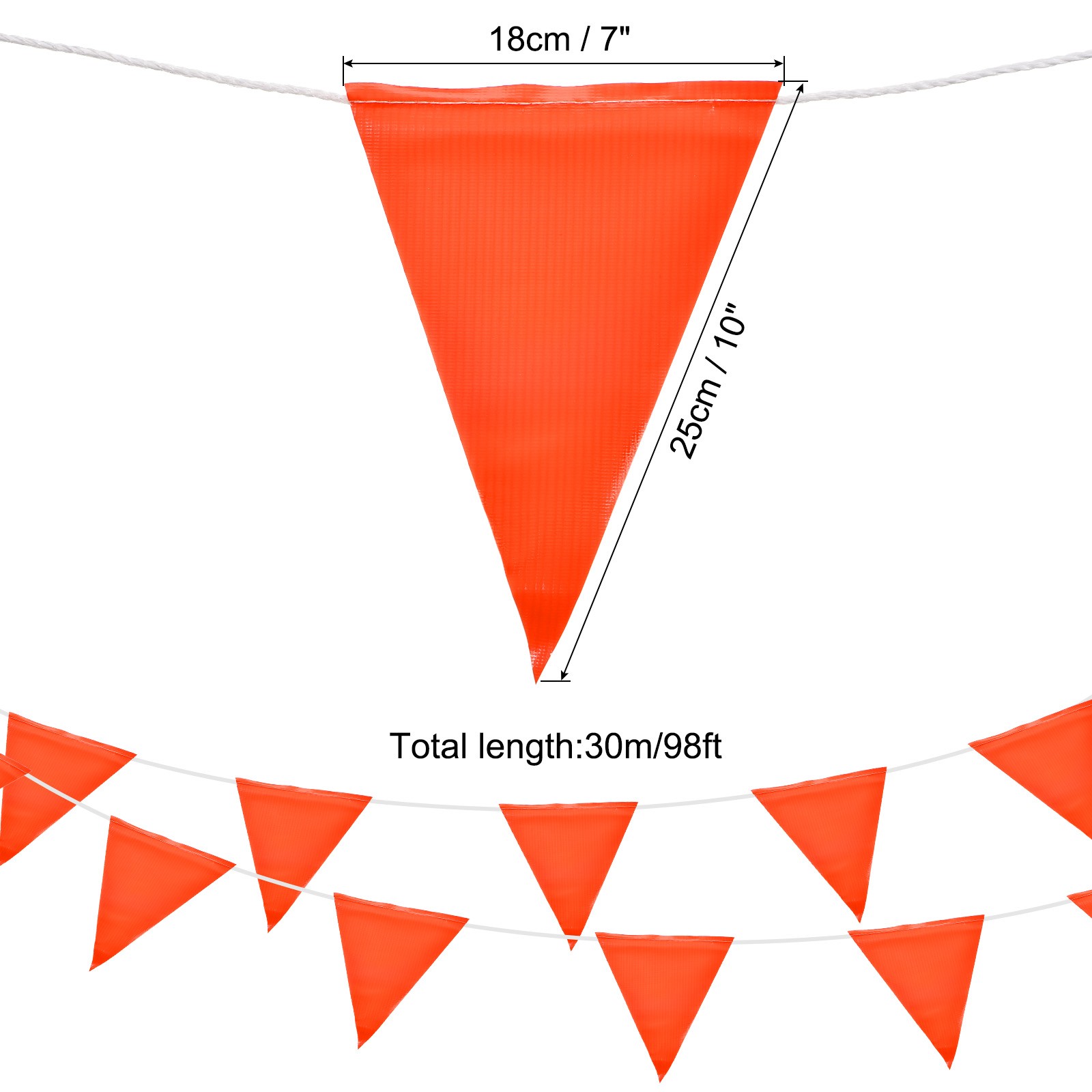 98ft 45pcs Caution Pennant Banner Flags Perimeter Marking Flag, Orange