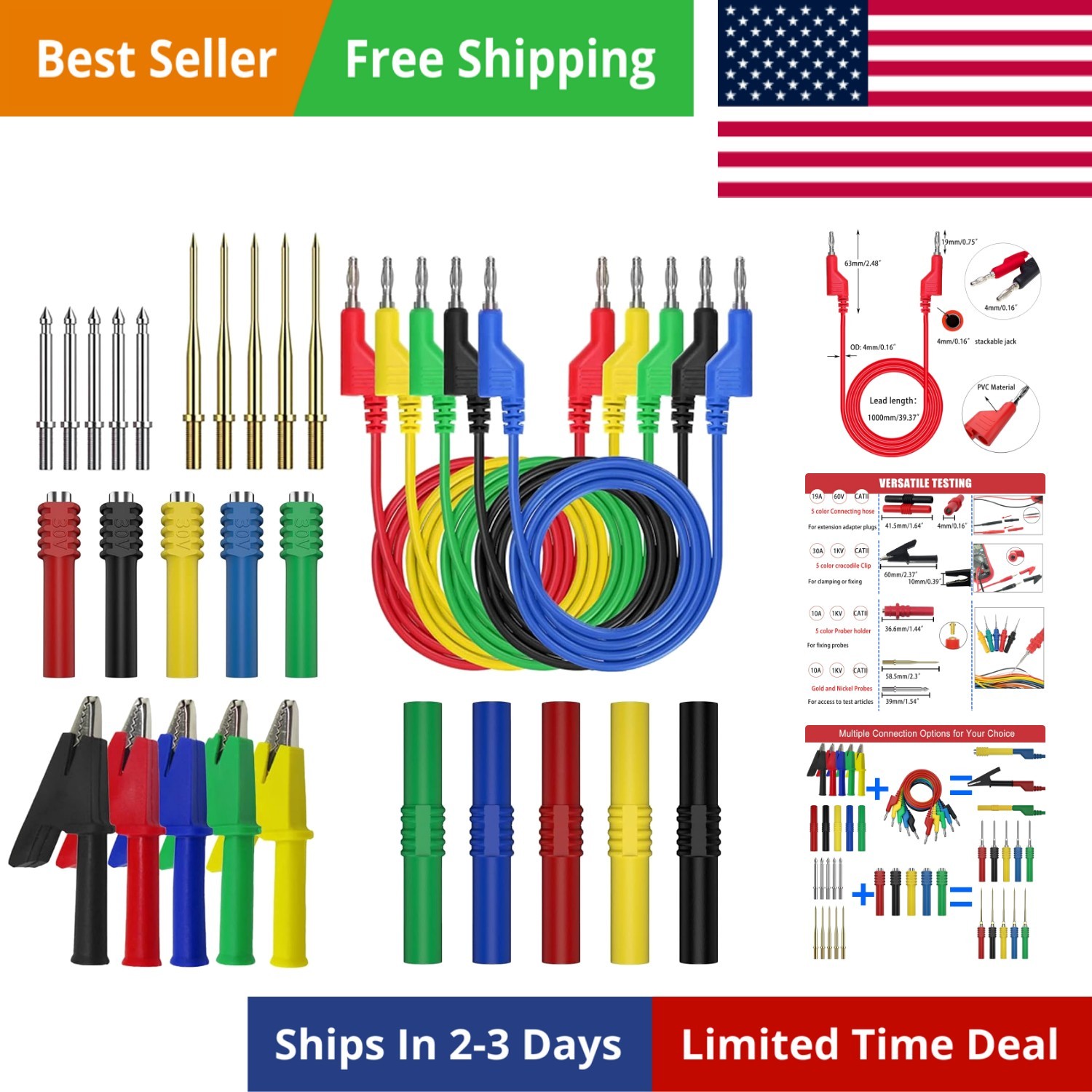 Banana Plug Silicone  Leads Kit, 4mm Stackable Banana Plug with Threading Pro...