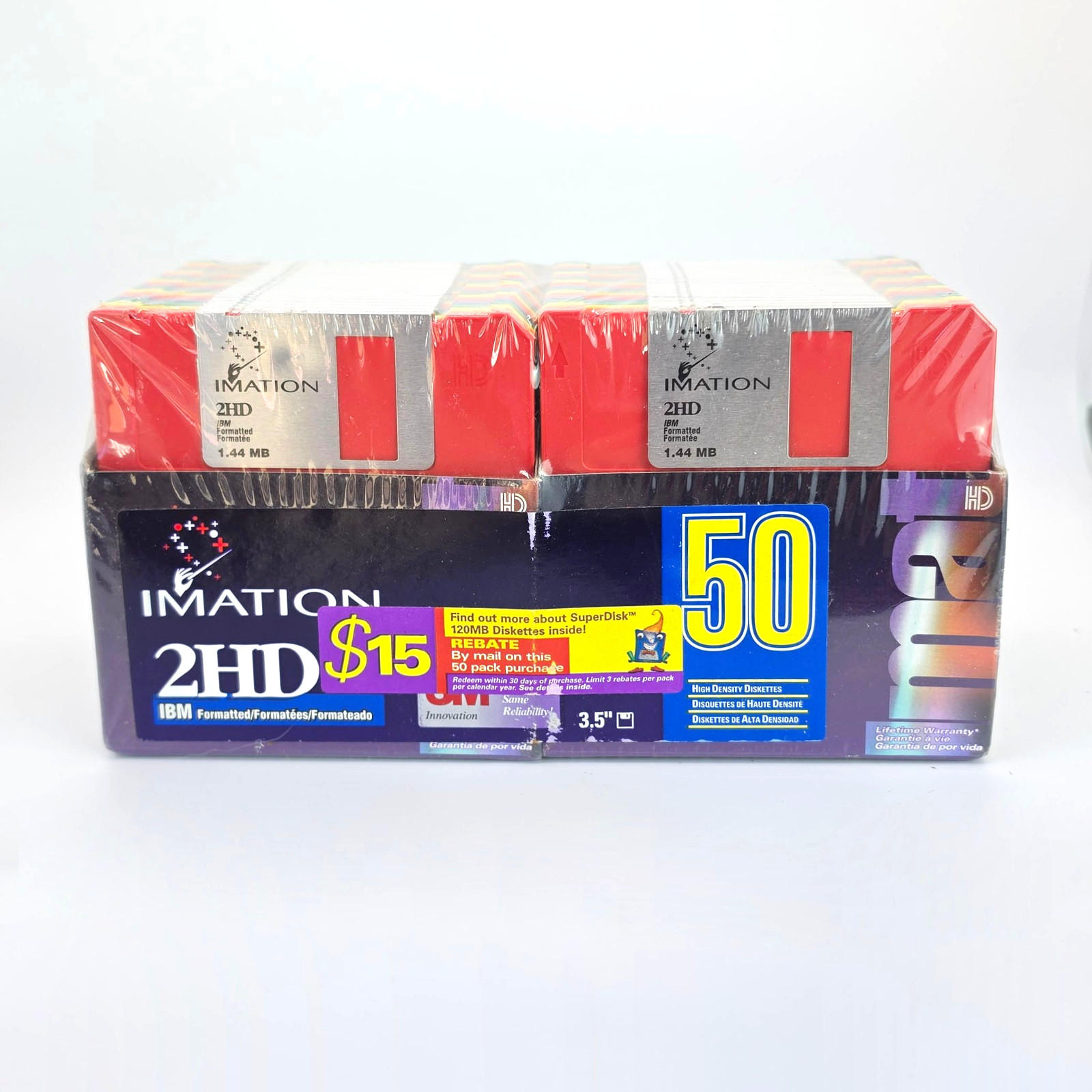 Imation 3.5" Floppy Disk 2HD IBM Formatted 1.44 MB Rainbow Diskettes Sealed 50pc