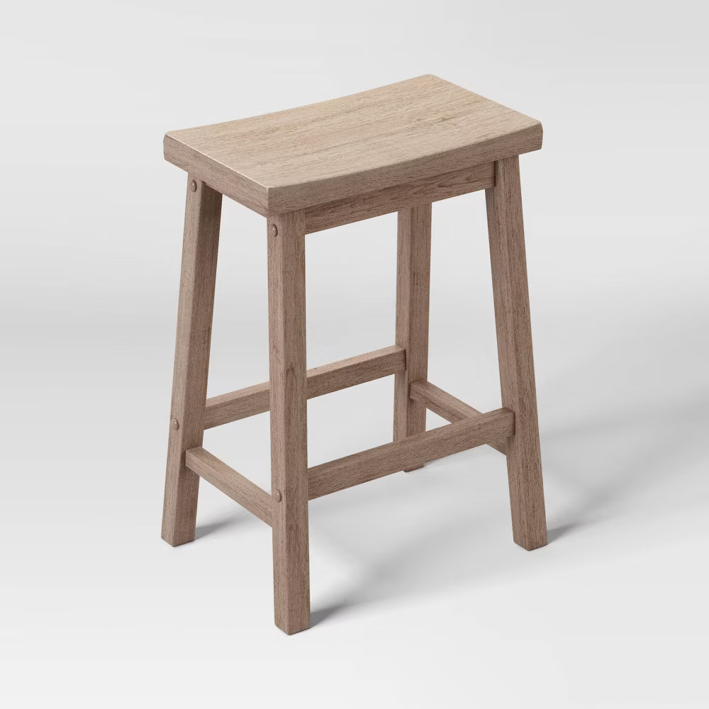 2pk 24" Solid Wood Saddle Counter Height Barstools Natural - Room Essentials