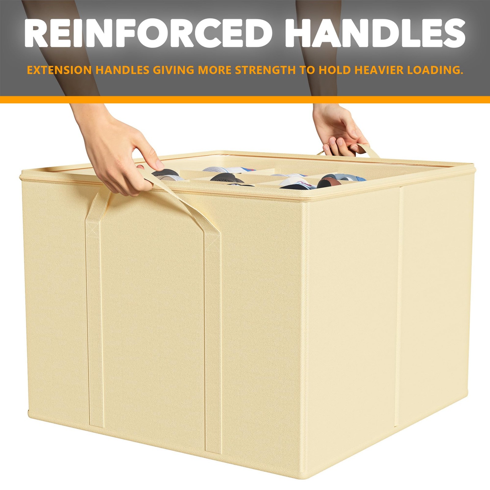 2 Pack Beige Shoe Organizer, Foldable, Dividers, Fits 16-32 Pairs, Bins