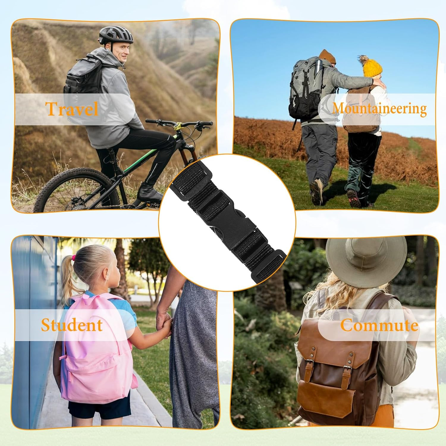 2 Pack Adjustable Backpack Chest Strap, Sternum Straps for Backpacks, Black