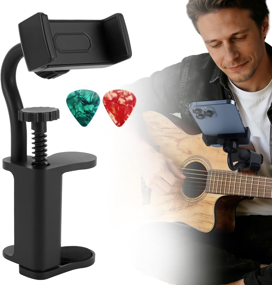Guitar Phone Holder, 360° Rotatable Guitar Phone Mount for Video Recording & Liv