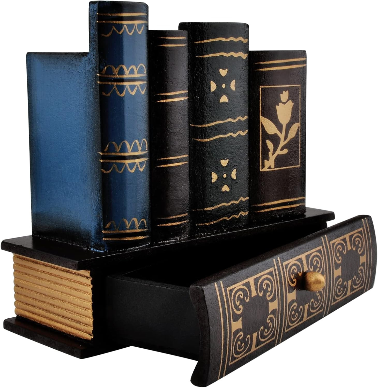 Vintage Book Pen Holder Retro Pen Desk Organizer with Drawer Wooden Fake Book Sh