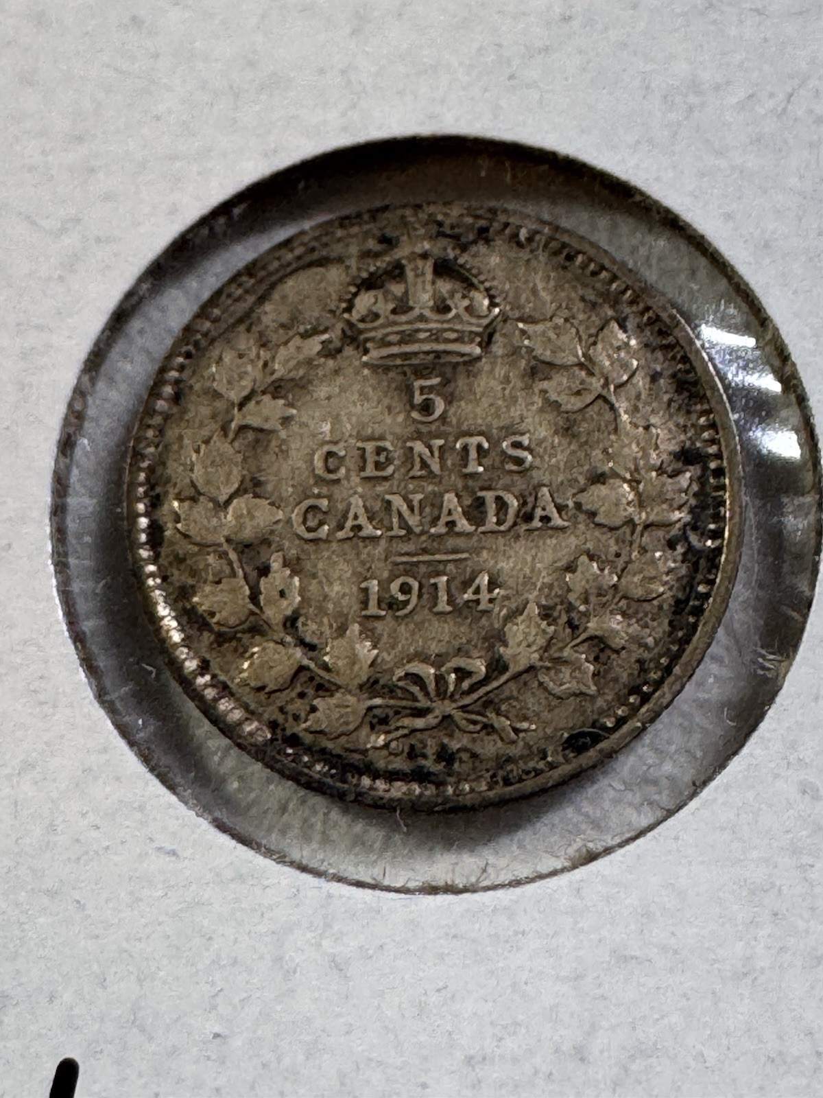 1914 Canada 5 Cents Silver Coin Cleaned