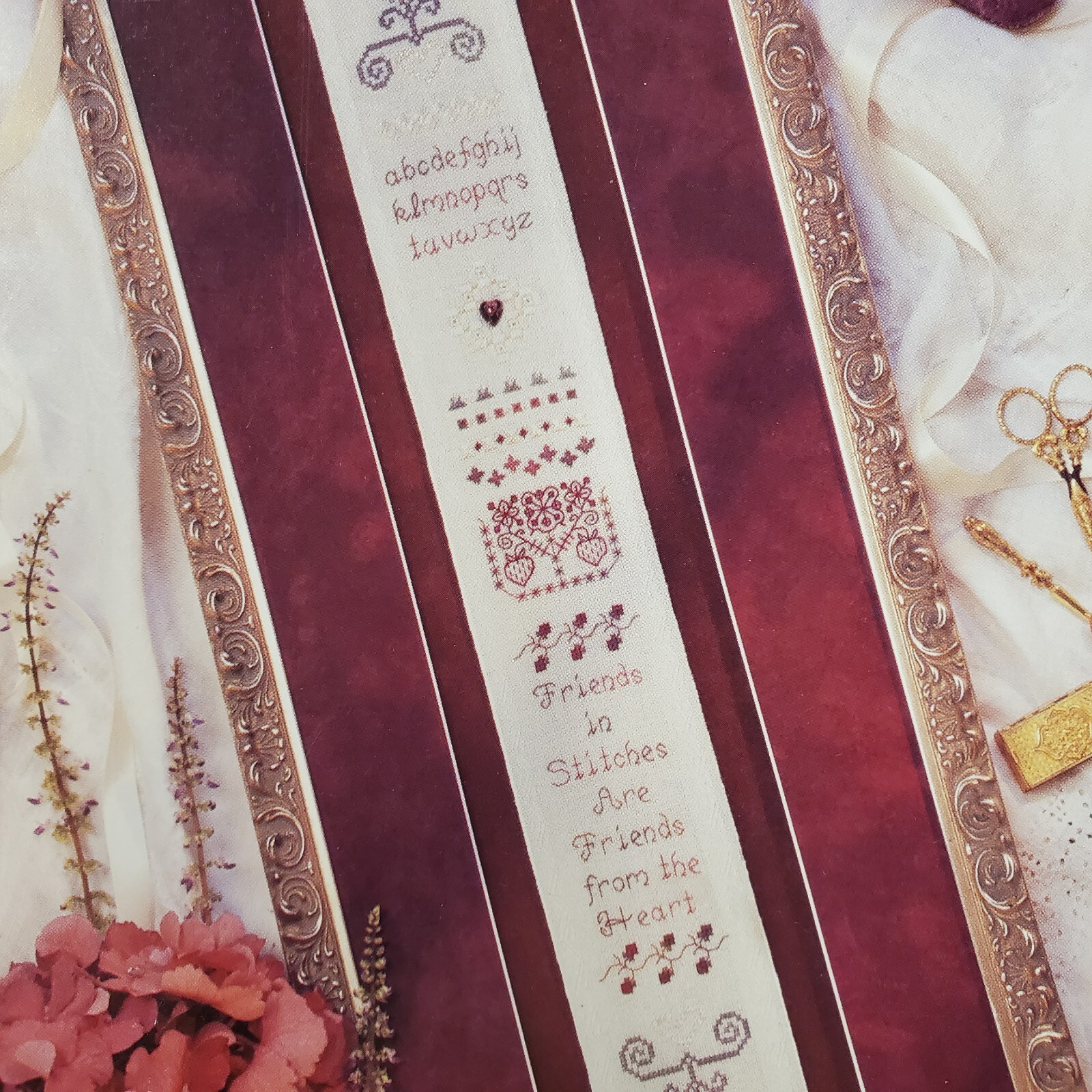 The Needle's Work Friends In Stitches V Sampler Heart Cross Stitch Chart Vtg