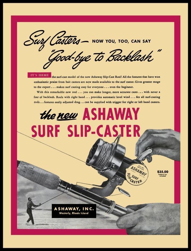 1954 Ashaway Surf Slip Caster Fishing Pole NEW METAL SIGN: 12x16" Ships Free