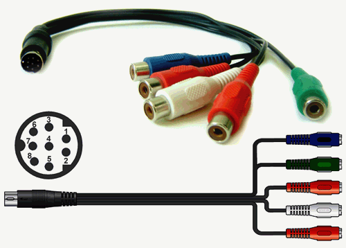8-pin DIN Male Connector To Legacy RGB 5 RCA Breakout Cable