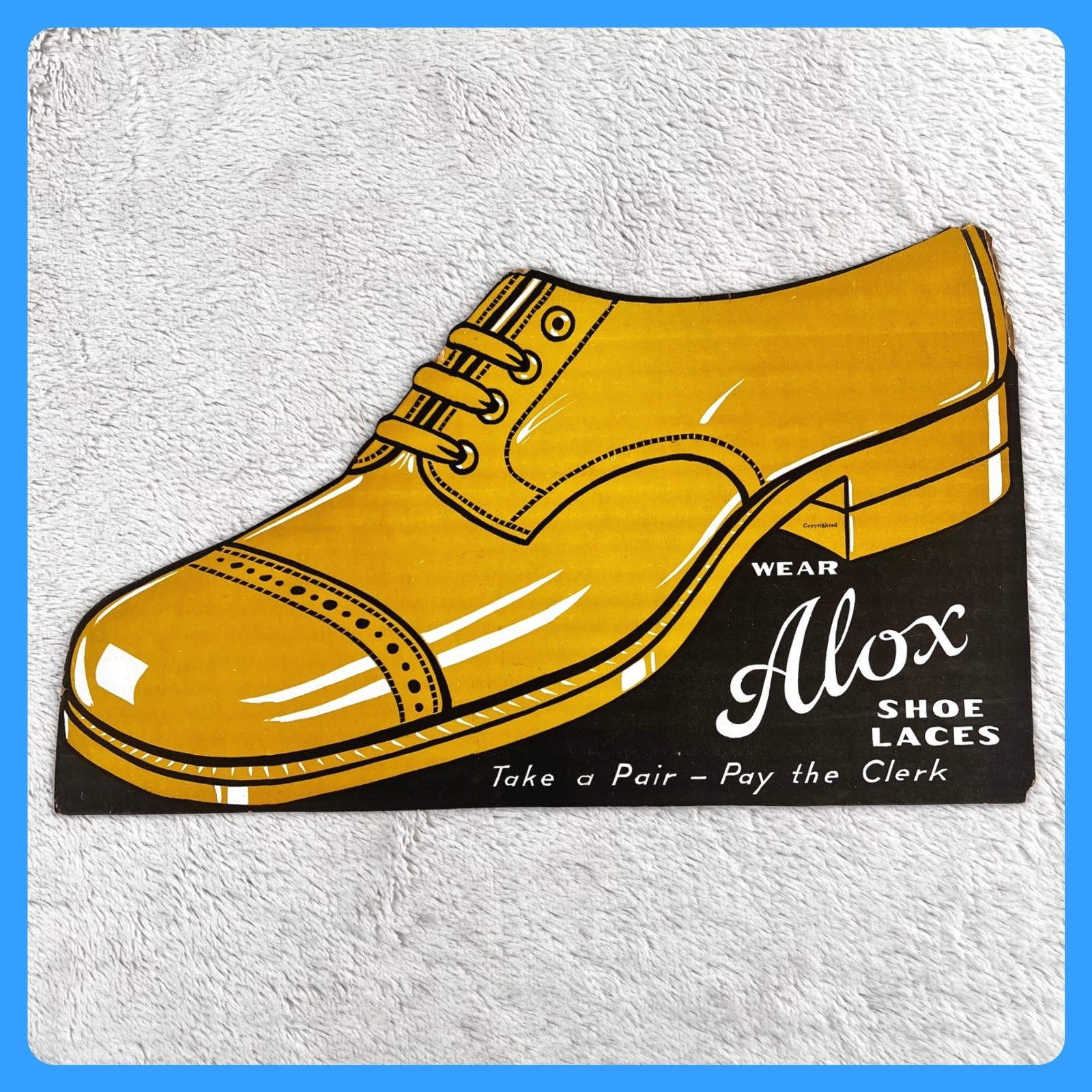1930s Alox Shoe Laces Vintage Advertising Sign 19" Thin Cardboard Store Display