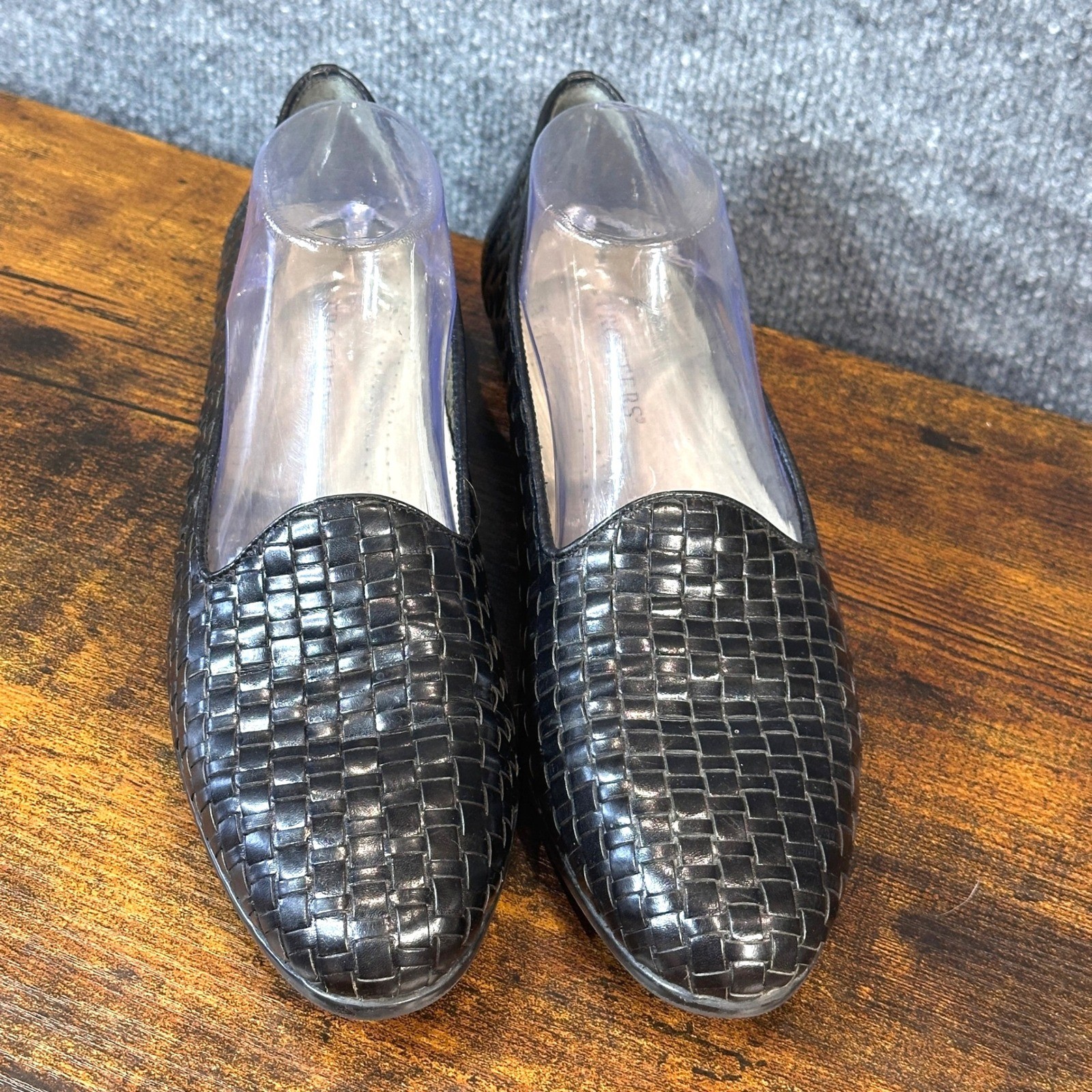 Trotters Liz Loafers Black Woven Leather Slip On Flats Sz 11.5 Preppy Minimalist