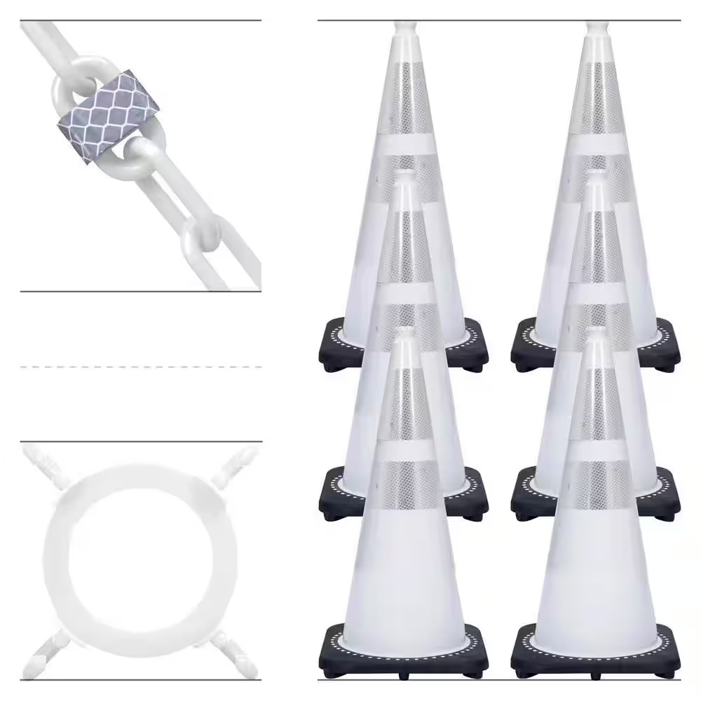 28 In. White Reflective Traffic Cones and Reflective Chain Kit