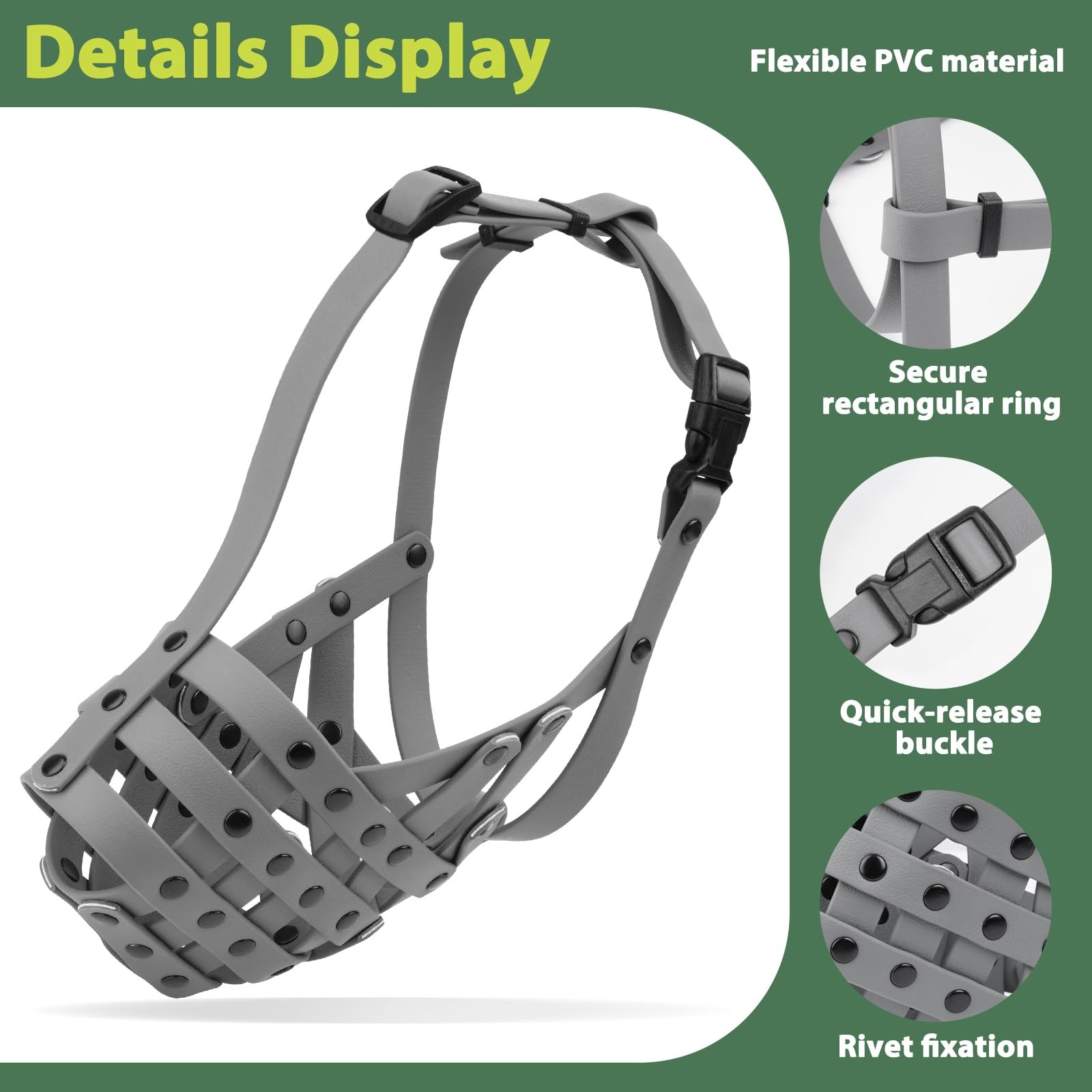 Mayerzon Pitbull Muzzle, Lightweight Basket M [Snout Cir: 9.75"-11"], Grey