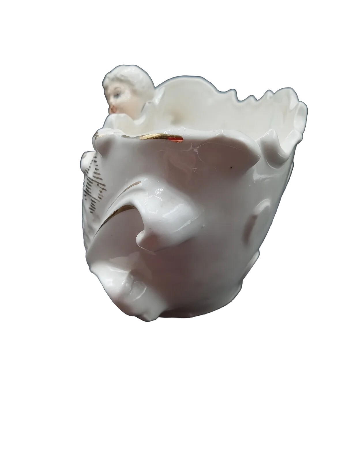 PORCELAIN CHERUB PLANTER 9 TALL 4 HIGH
