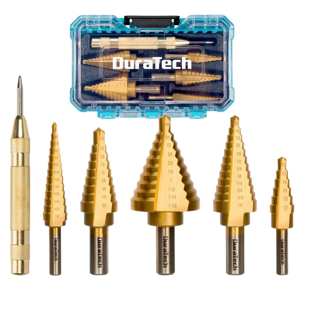 DURATECH 6PC Step Drill Bit Set Automatic Center Punch Titanium Coated Drill Bit