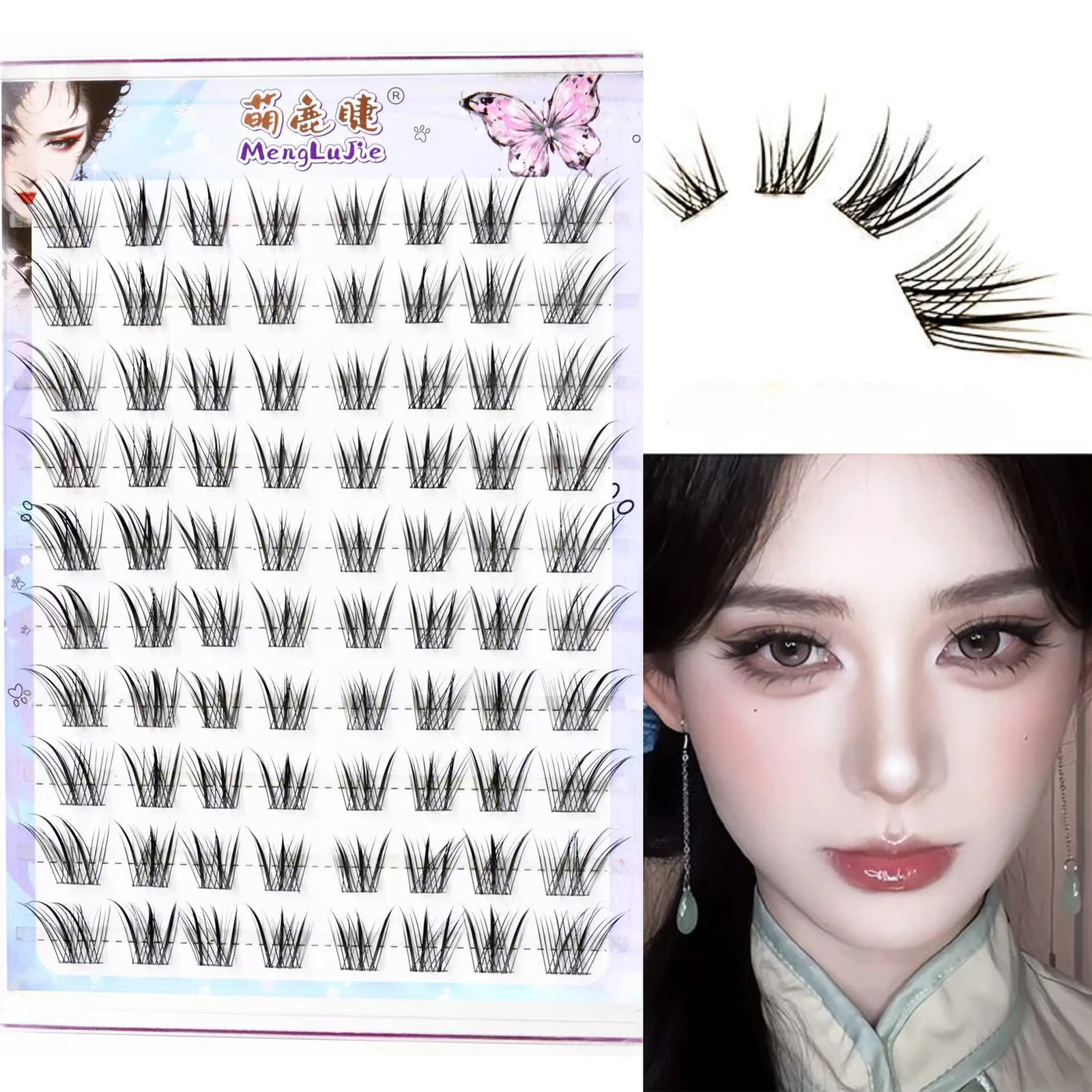 New Chinese Style False Eyelashes Foxes Style Dense Single Cluster Segmented Nat