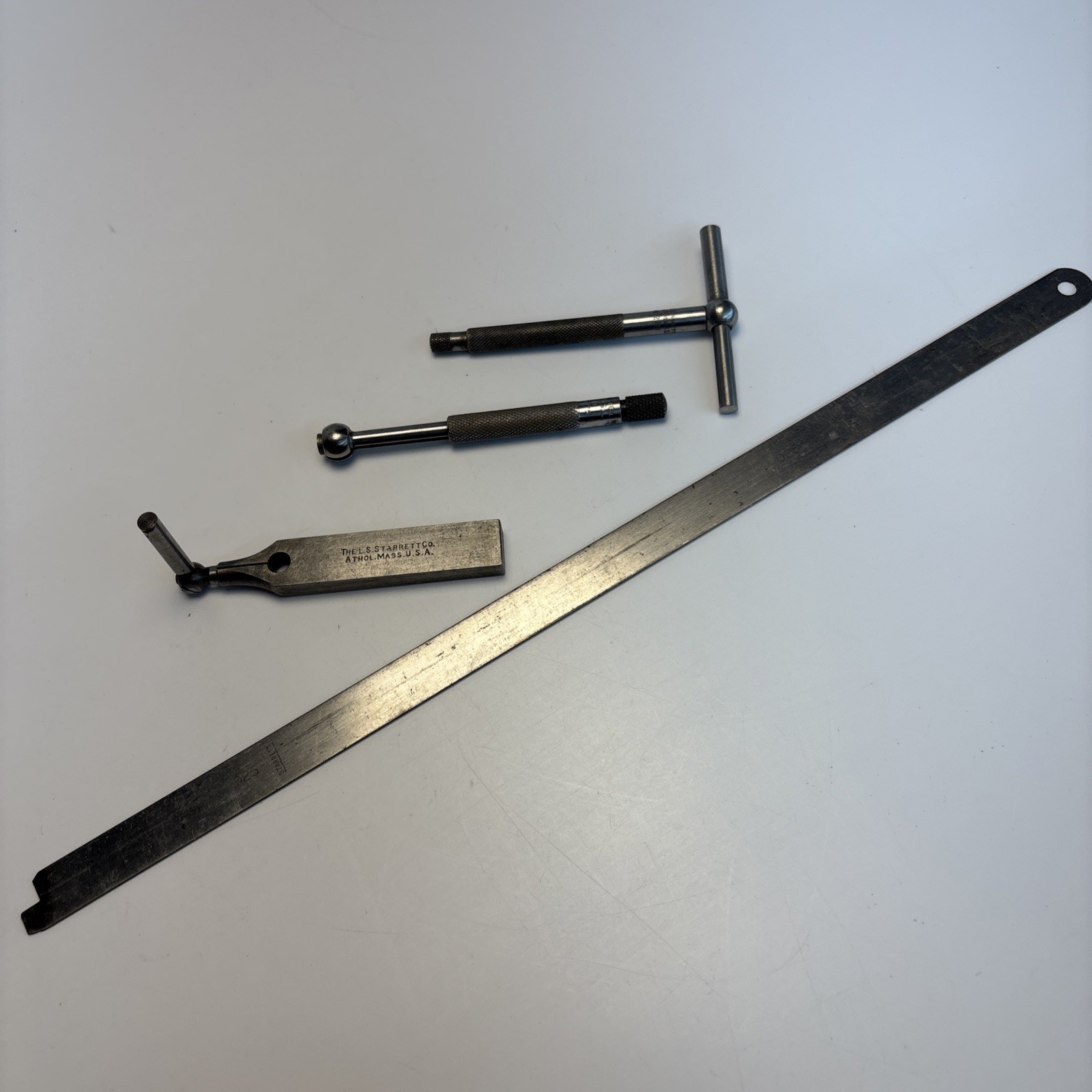 Vintage Starrett Machinist Tool Lot, Gauge Handles, Scriber Holder, .025 Blade