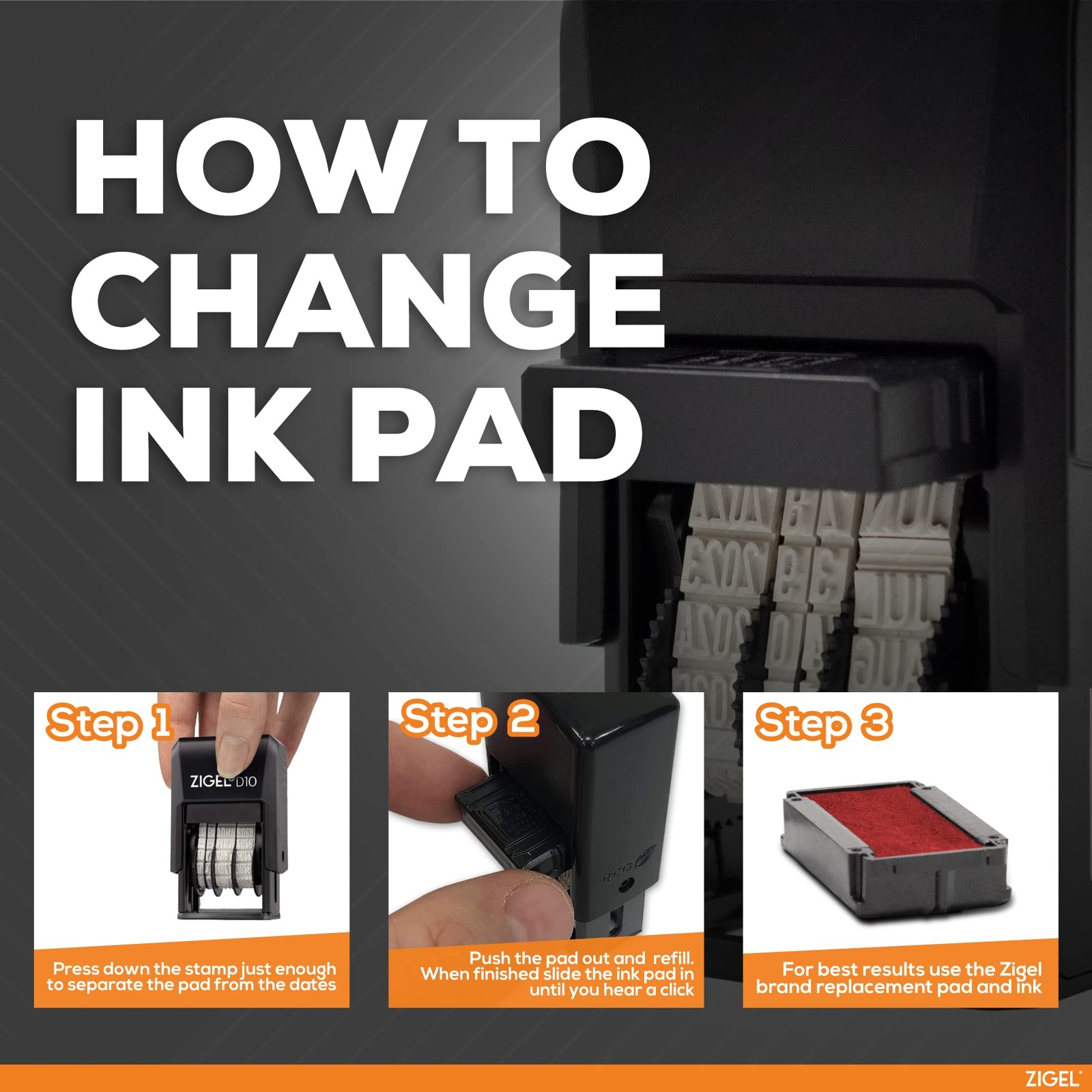 ZIGEL D10 Office Date Stamp - Self Inking - Red D10,