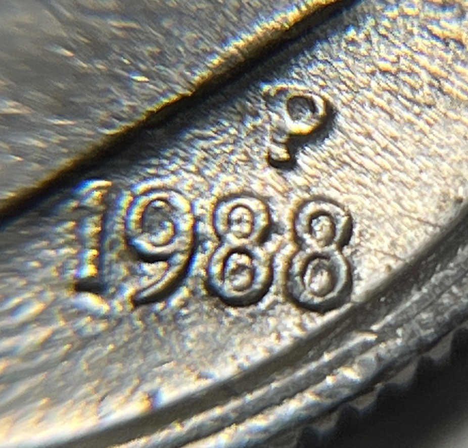 1988 P Roosevelt Dime Errors Strike Through Grease DDO Uncirculated #4