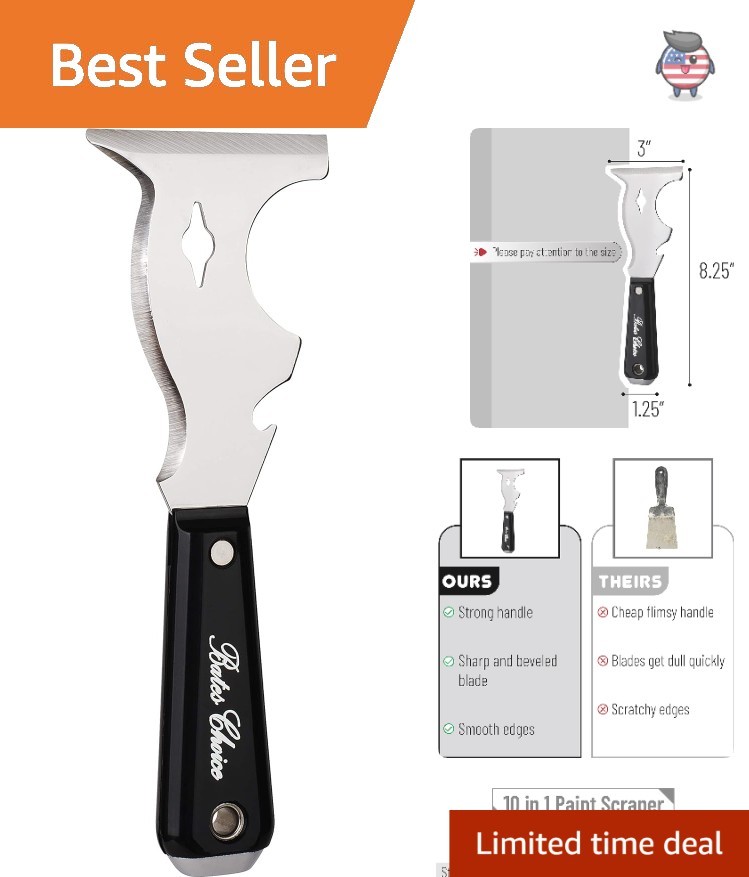 Lightweight Bates Paint Scraper: 10-in-1 Tool for Patching & Surface Cleaning