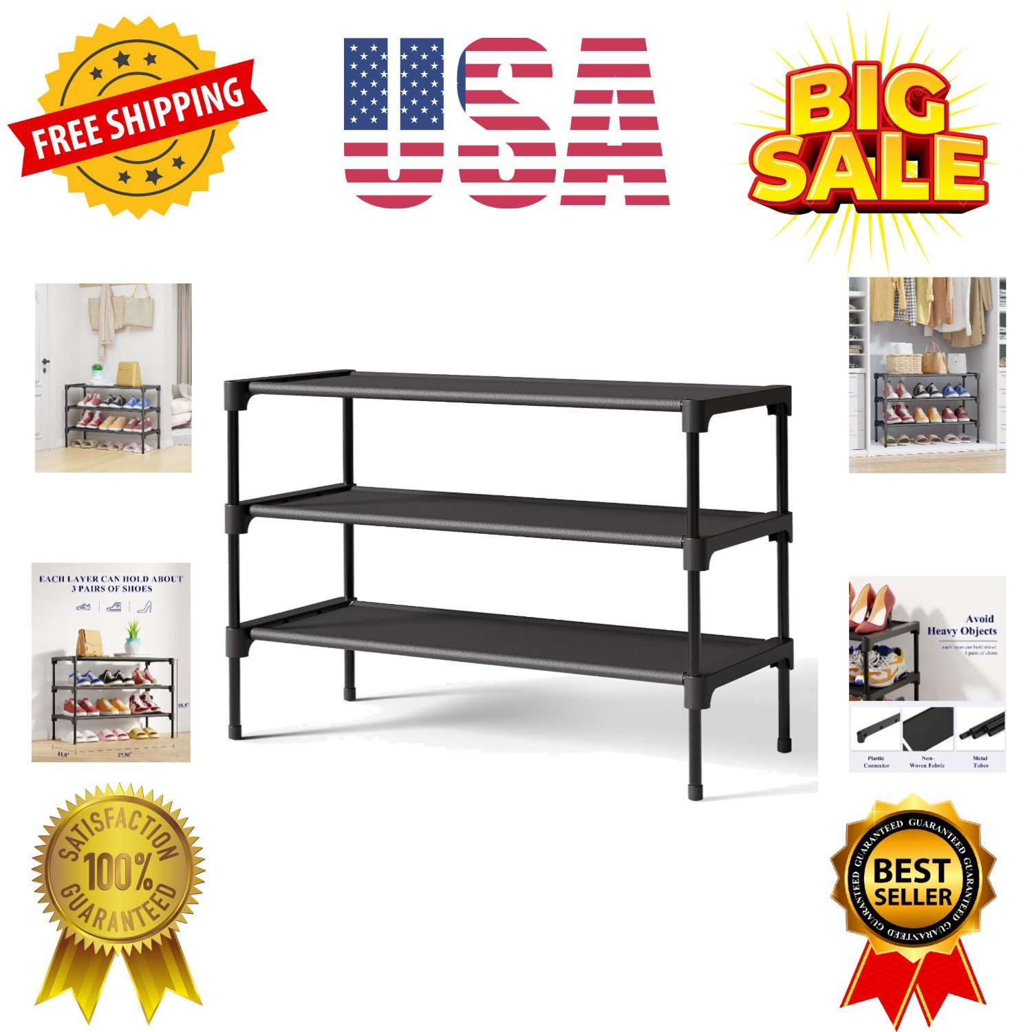 Shoe Rack - Non-Woven Shoe Rack Shelf, Shoe Organizer for Closet, Entryway, G...