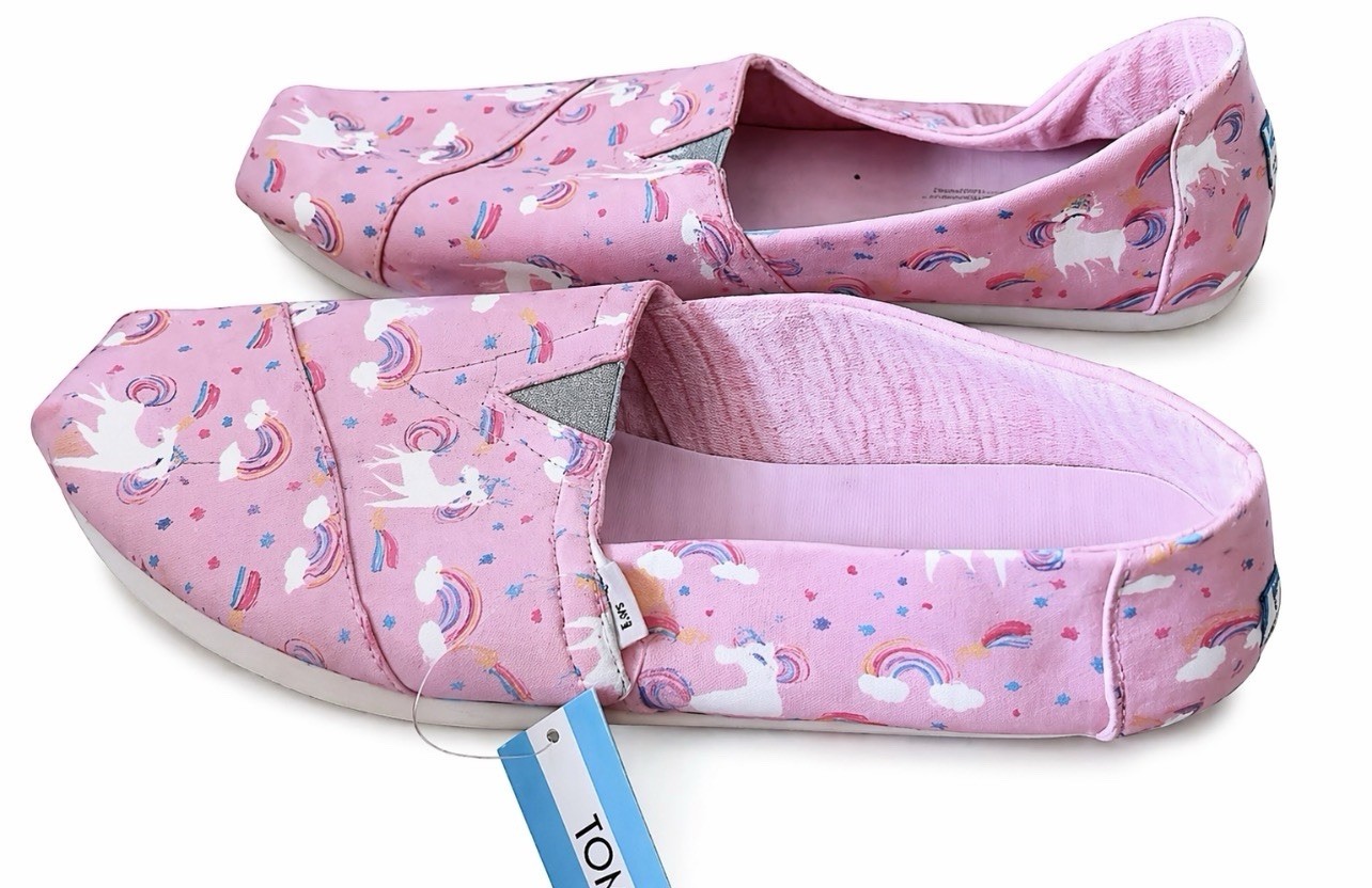 Toms Alpargata Womens Shoes Sz 10 Pink Blossom Unicorn Print Slip On Flats NWT