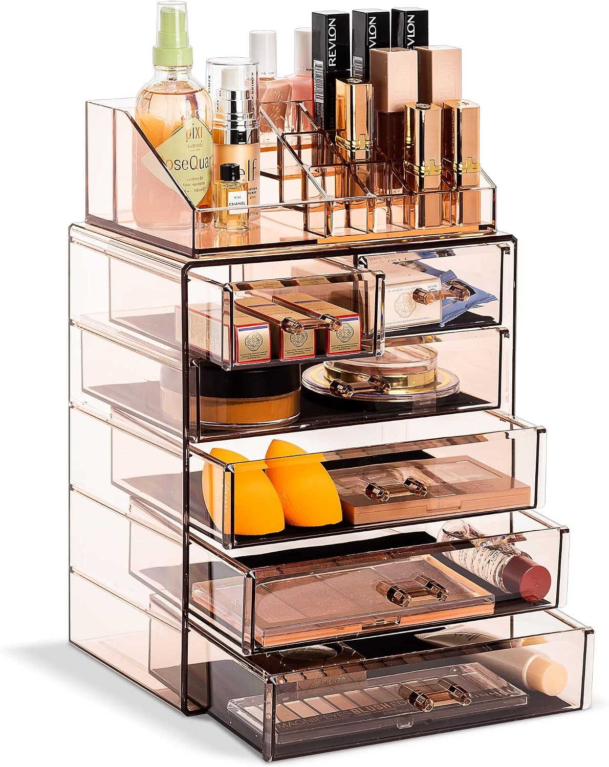 Cosmetic Makeup Jewelry Storage Case Display 6 Drawers Bronze Glow Organizer