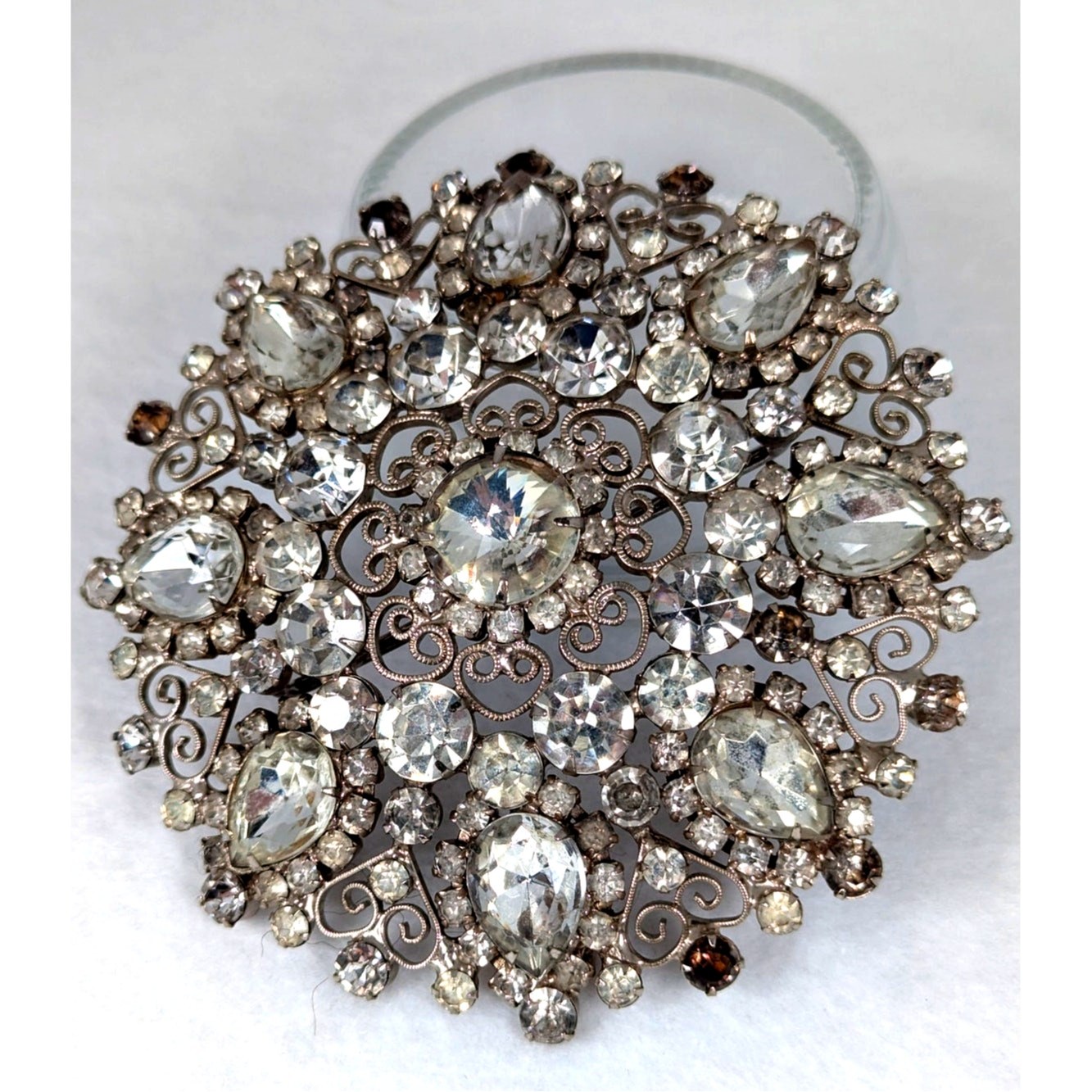 Vintage 1970s Rhinestone Belt Buckle Extra Large 4.5" Tiered Statement Silver