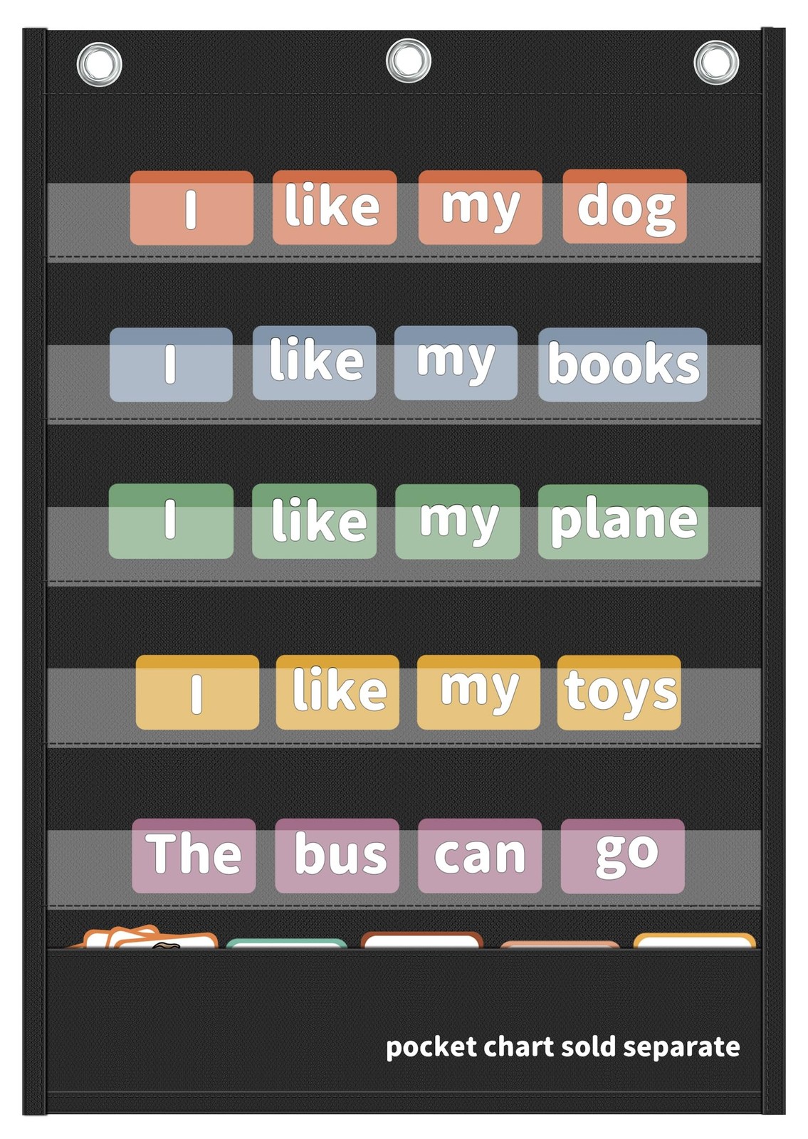 5+1Black Standard Small Vocabulary Pocket Charts for Kindergarten Classroom |...