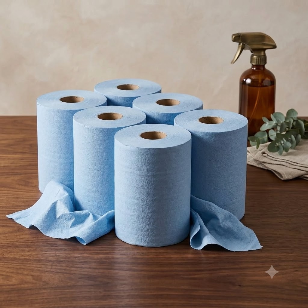 6 x Jumbo Workshop Hand Towels Rolls 2 Ply Centre Feed Wipes Embossed Tissue