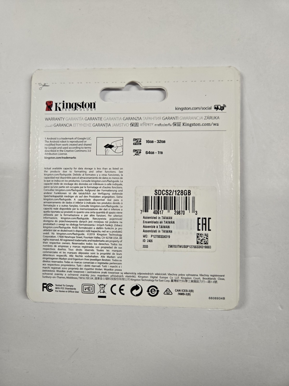 Kingston Micro SD 128G 100MB/s Canvas Class 10