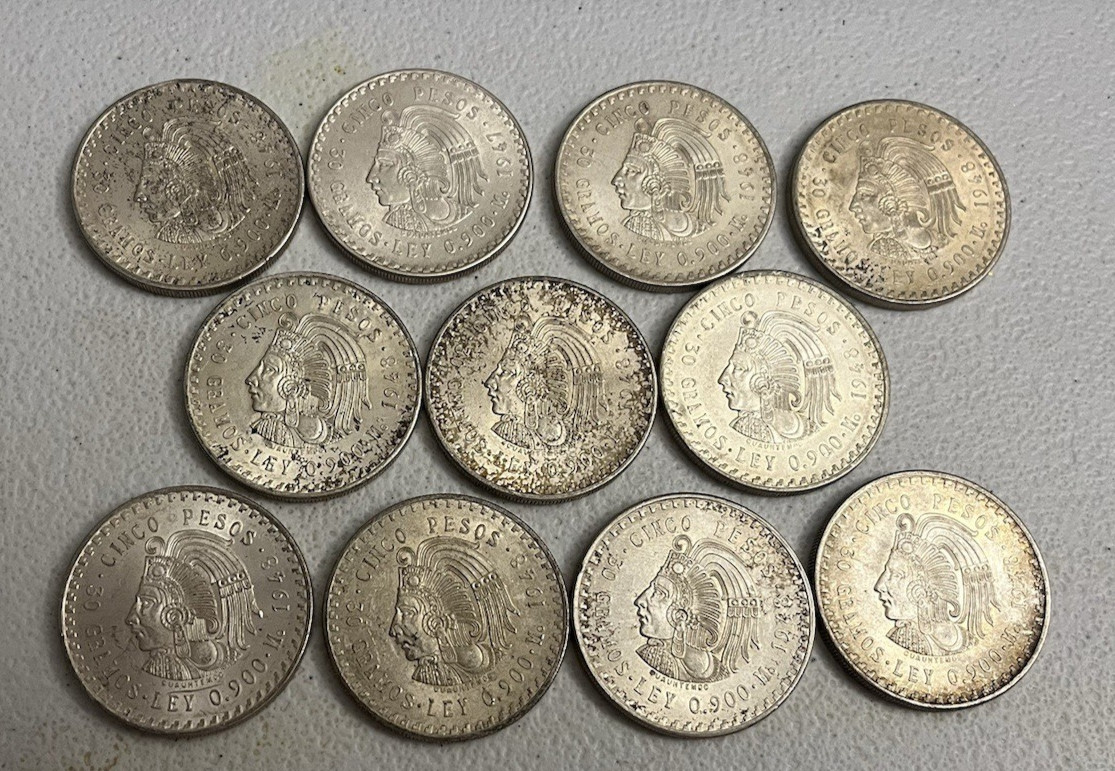 1948 & 1947 Mexico 5 Peso Cuauhtémoc Silver Coin Uncirculated (Random Year)
