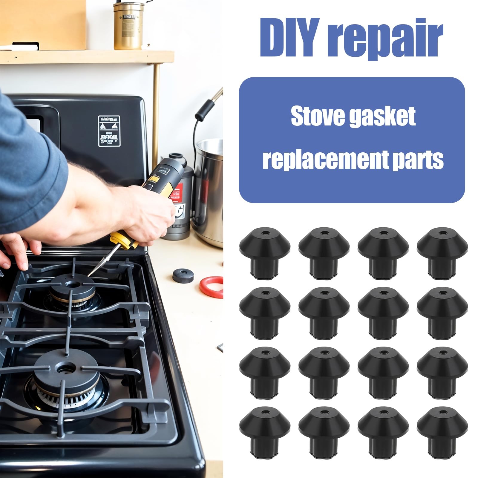 20 Pack 3/16" Hole WB2K101 Heat Resistant Rubber Feet for Stove Top, Black