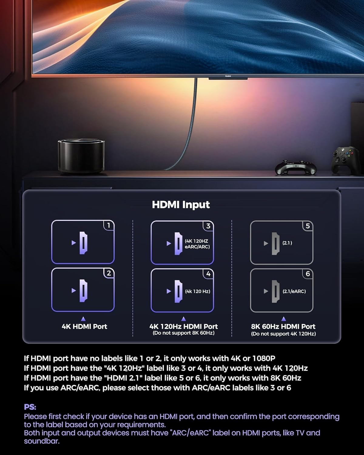 6.6ft HDMI 2.1 Cable - eARC, HDCP 2.2/2.3, Exceptionally Durable Braided Design