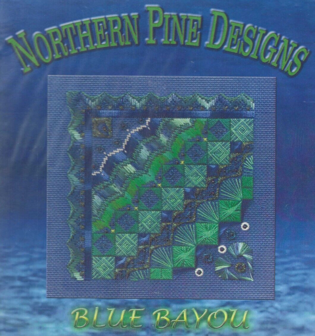 BLUE BAYOU--Blue & Green Design--Northern Pine Designs--Counted Canvas Pattern