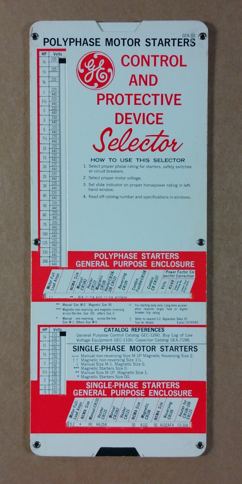 GE Control Protective Device Starters Selector vintage