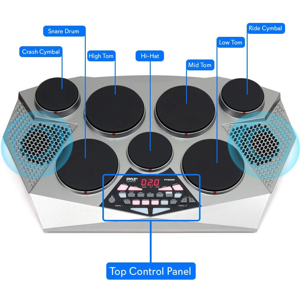 NEW Pyle Electronic Tabletop Drum Machine - Digital Drumming Kit PTED06