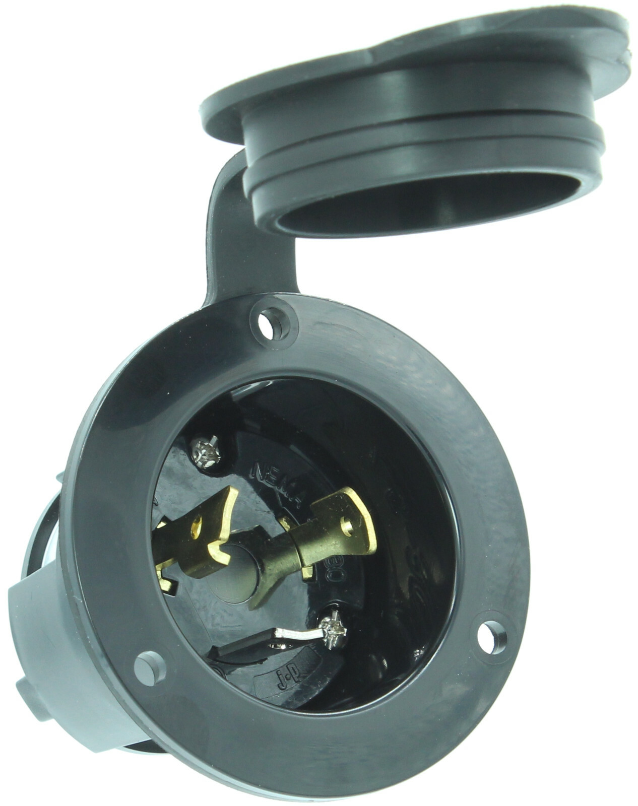 NEMA L6-30 FI Flanged Inlet 30 AMP 250 Volt Black Twist Lock 2625 w/ Cover L630P