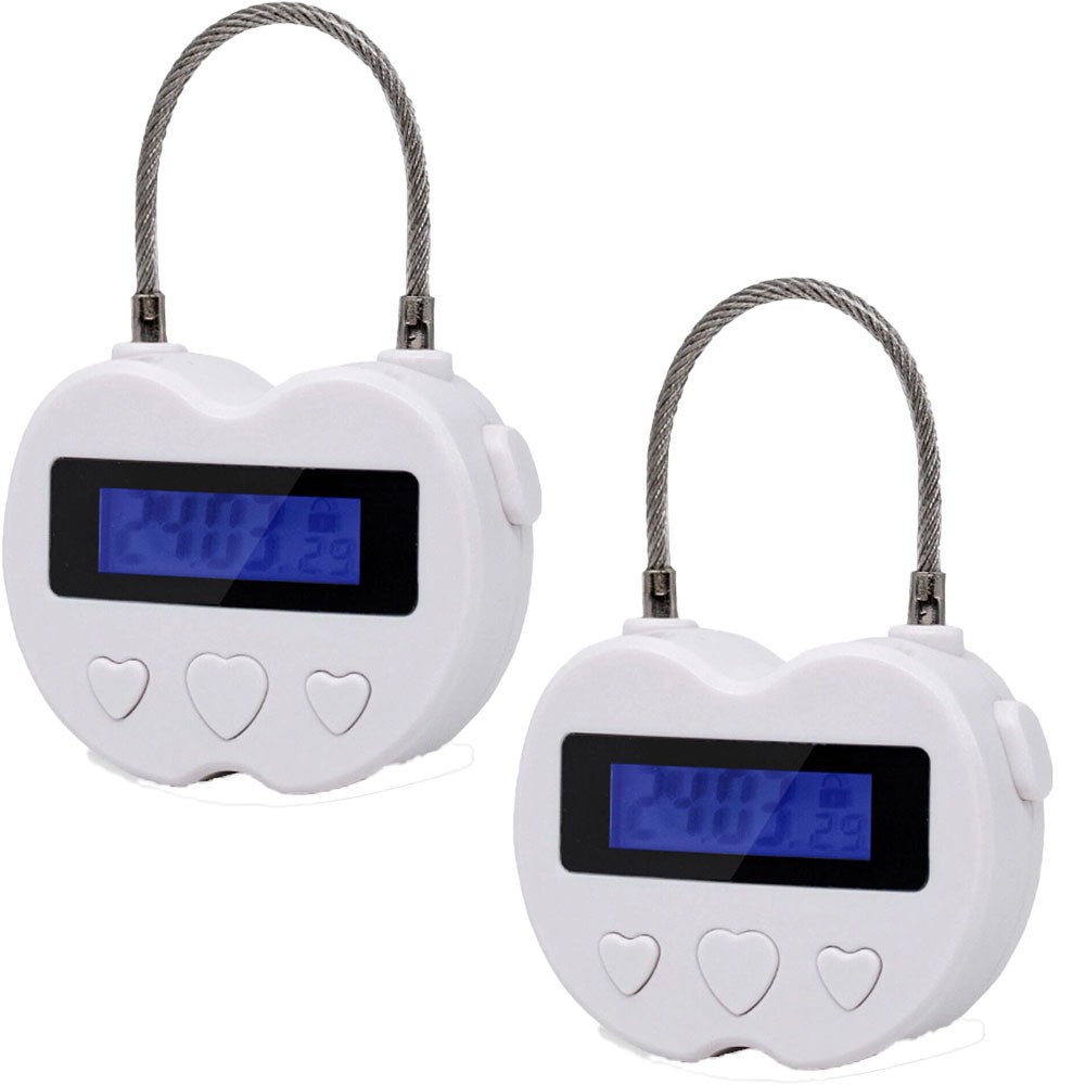 2PCS White USB Rechargeable Smart Time Lock LCD Display Temporary Timer Padlock