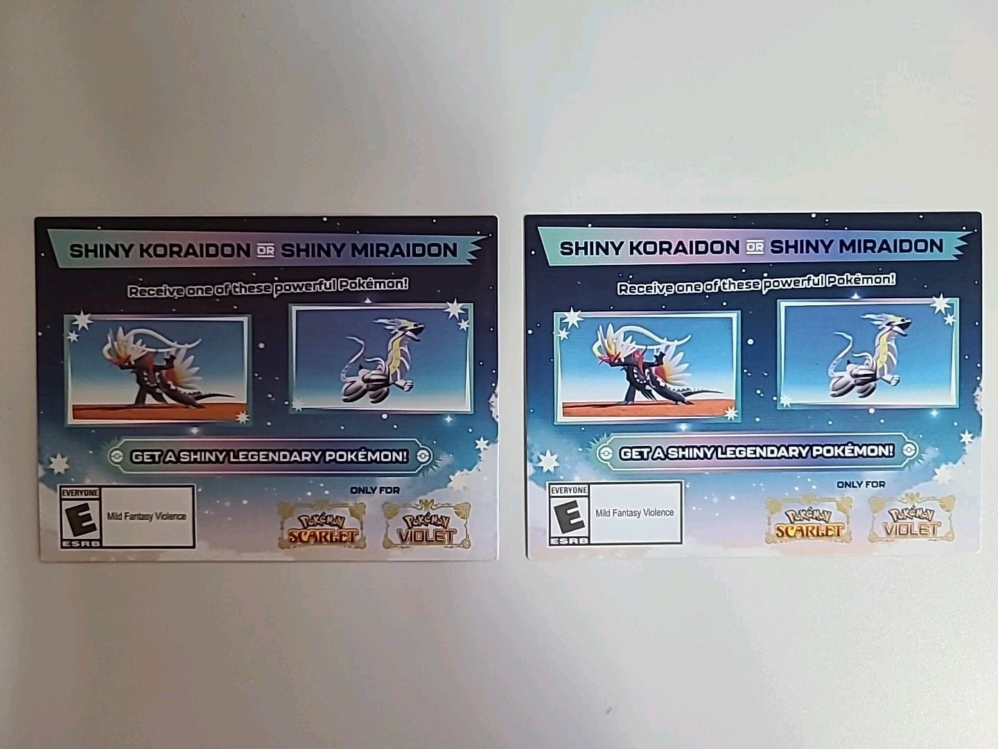 2x Shiny Koraidon or Miraidon Code Cards- Pokemon Scarlet & Violet - Gamestop