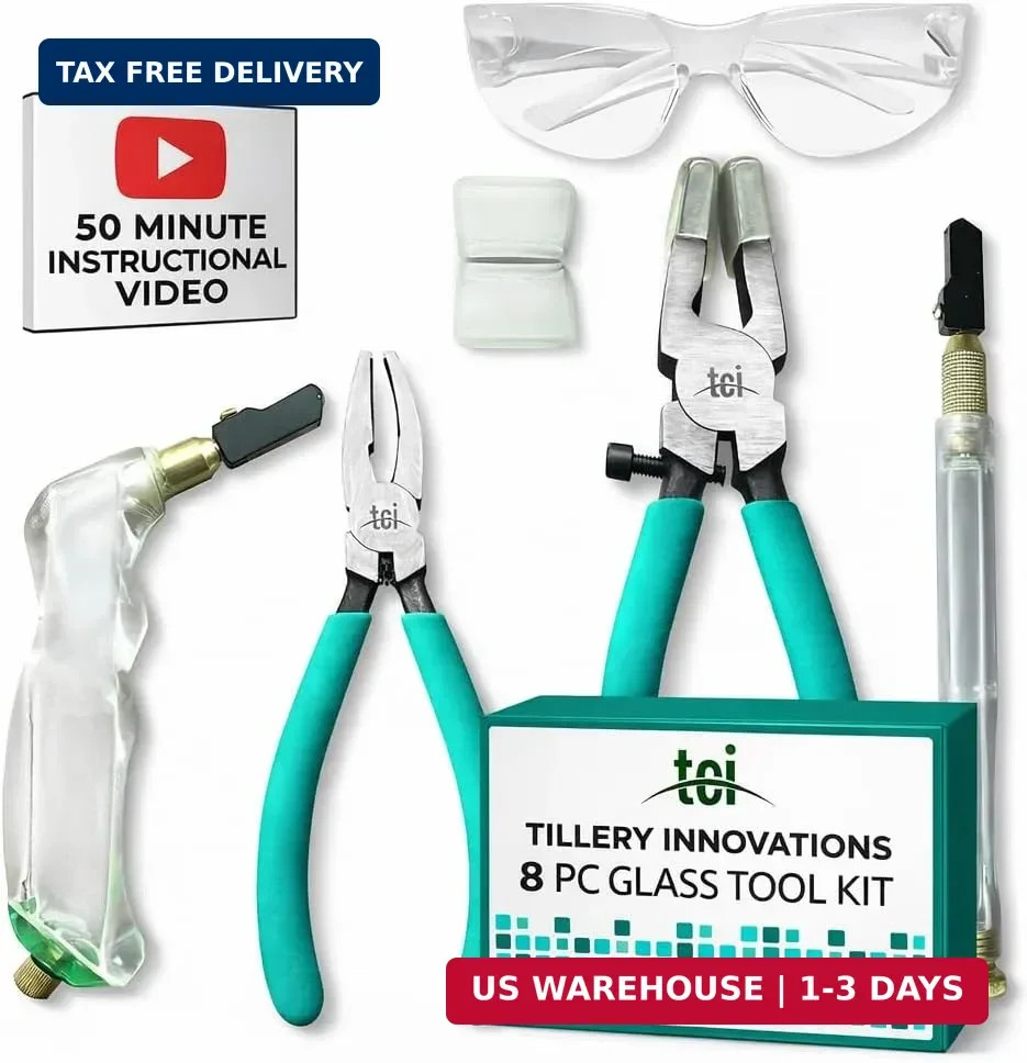 Professional 8 PC Stained Glass Tool Kit with Instructional Video, Oil Fillable