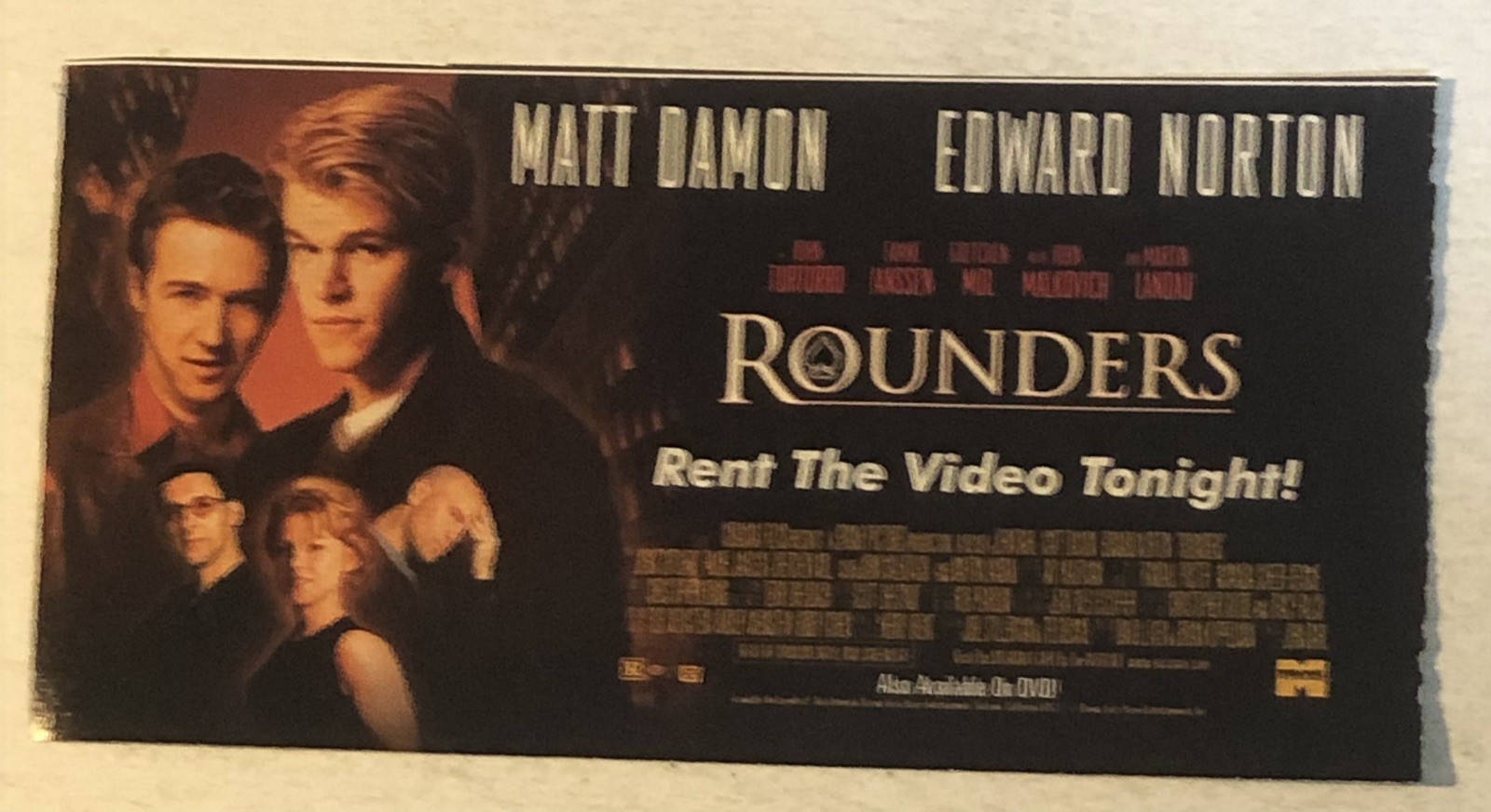Rounders Movie Vtg Print Ad Matt Damon Edward Norton John Malkovich TPA19