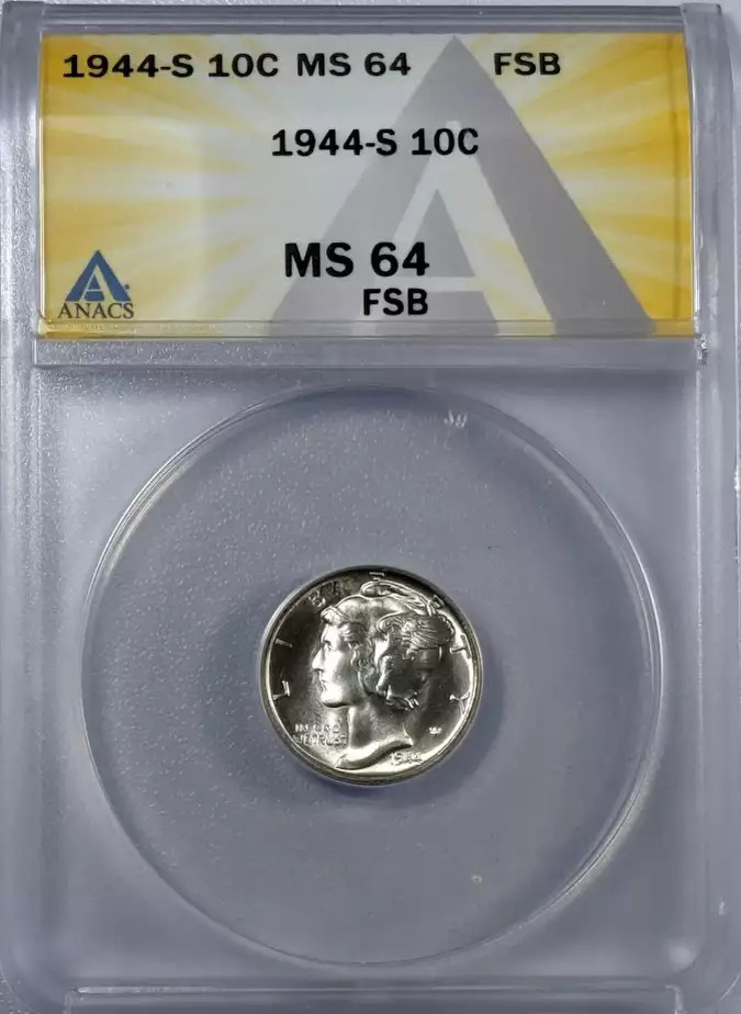 1944 S Mercury Dime ANACS MS-64 FSB